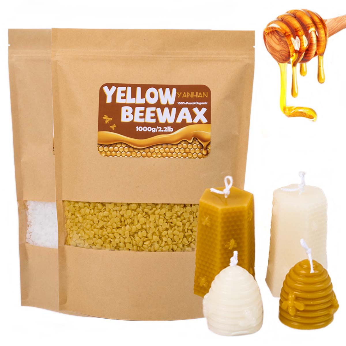 Candle Making Kit Beeswax - 1000g puro naturale granulare bianco giallo